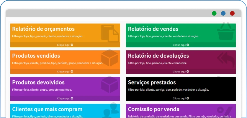 Relatórios de vendas Telas de relatorios