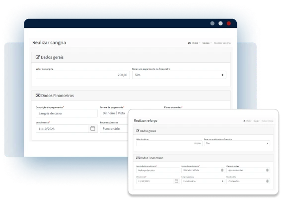 GestãoClick - Simples como um click Realize sangria e reforço de caixa
